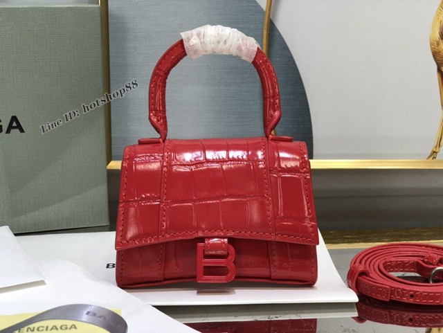 Balenciaga專櫃爆款升級版大紅漆扣鱷魚紋沙漏包 巴黎世家mini Hourglass沙漏包 fyj1100